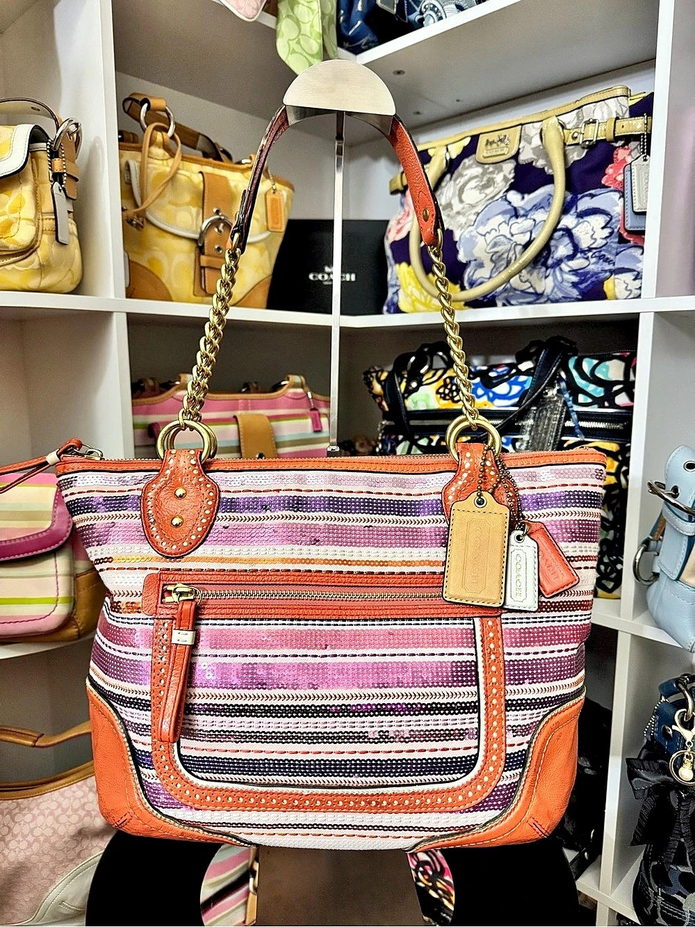 Coach Poppy Stripe Sequin Glam Tote